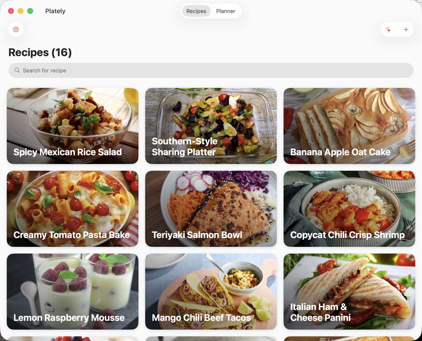 Plately recipe library on Mac